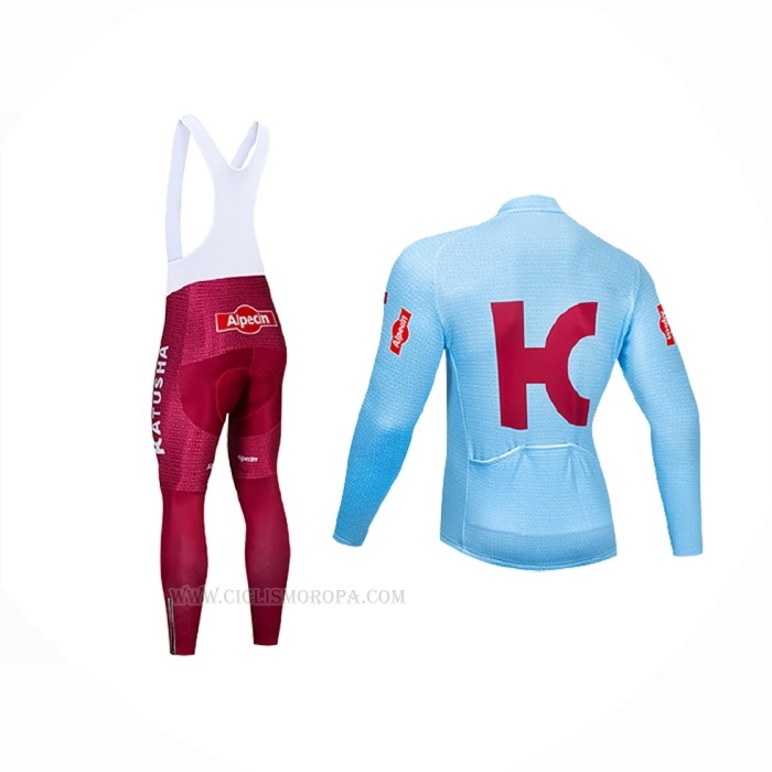 2019 Ropa Ciclismo Katusha Alpecin Azul Rojo Mangas Largas y Culotte Lunga